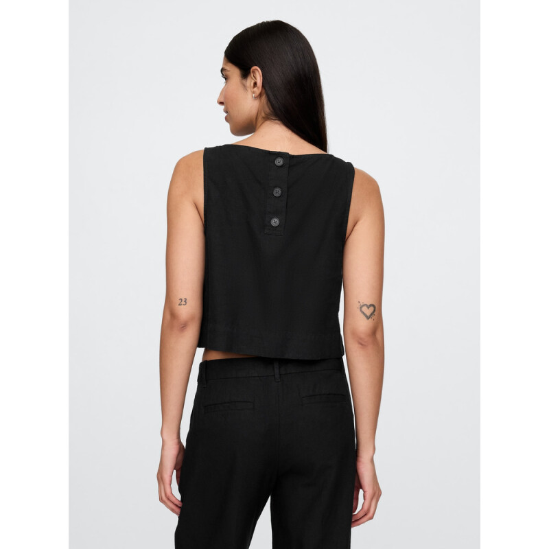 SL SHELL TANK - LINEN TRUE BLACK