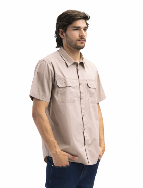 Camisa Fishing Manga Corta Beige