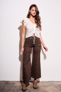 Jean Flared Wide Leg Estampado Chocolate