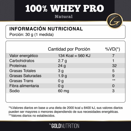 Whey Pro 100% 5lb Gold Nutrition Sabor Natural