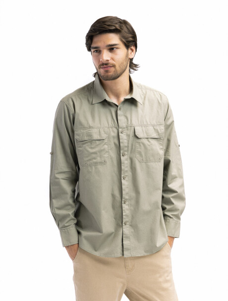Camisa Algodón Manga Larga Fishing Kaki