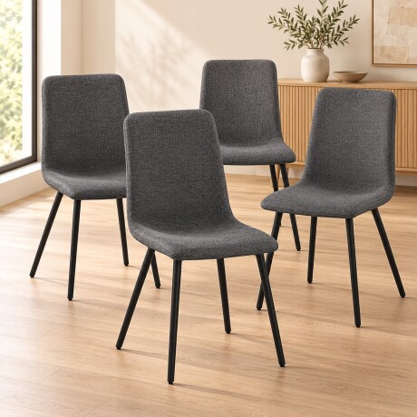 PACK x4 SILLA DE COMEDOR TAPIZADA EN TELA CON RESPALDO ALTO SIN APOYABRAZOS GRIS