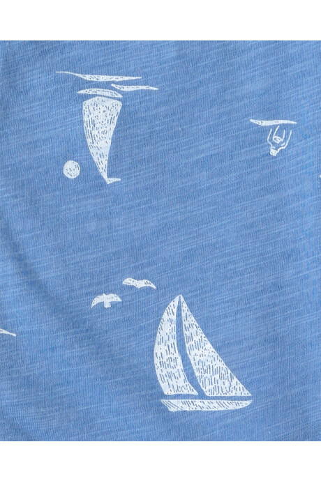 Set dos piezas de algodón, short y camisa, azul, diseño veleros. Talles 2-5T Sin color