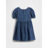 SS DNM PUFF SLV BOW DRS DARK WASH