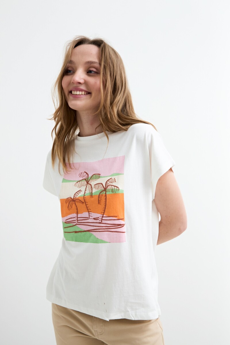 Remera m/c estampada Palmeras BLANCO