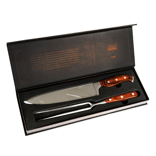KIT ASADO PREMIUM 2 PIEZAS MANGO DE MADERA MARRON