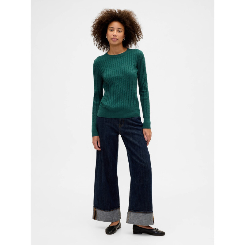 V-LS CASHSOFT CABLE CREW SWEATER JUNE BUG 2