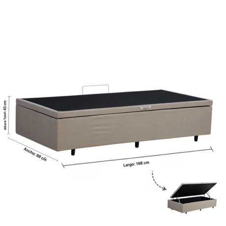 BOX BAÙL 1 PLAZAS BASE DE SOMMIER GUARDARROPA CAMA CON APERTURA LATERAL BEIGE