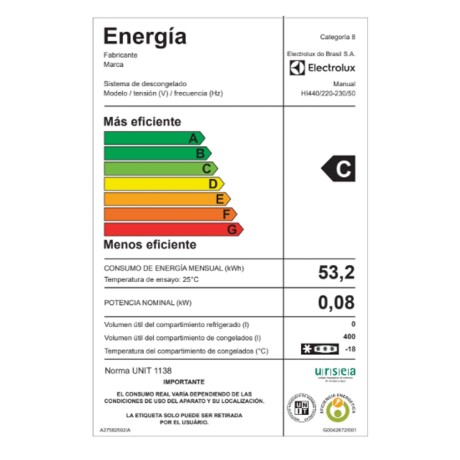 FREEZER HORIZONTAL INVERTER BLANCO ELECTROLUX 407L HI440