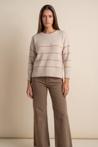 Sweater Rayado Lana Beige Melange