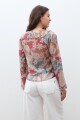 Blusa estampa paisley con volados bordo