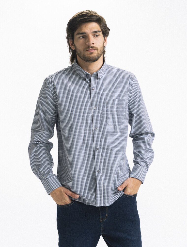 Camisa a Cuadros Manga Larga Gris Oscuro/ Fantasia 5