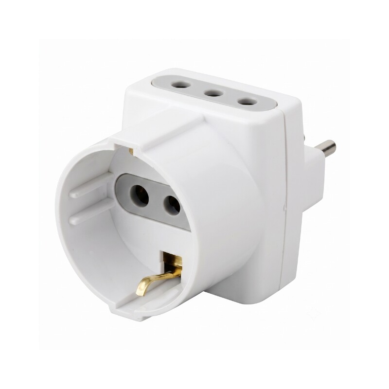 ADAPTADOR SCHUKO +2(2P+T) Adaptador Schuko + 2 Tomas 2P+T 10A Blanco