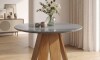 Juego De Comedor 4 Sillas Mesa Redonda - Celeste Gris / Beige