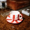 Taza de cerámica con platito Diagonal Rojo
