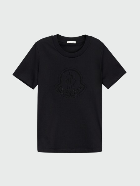 Moncler - Remera manga corta con logo con cristales Negro