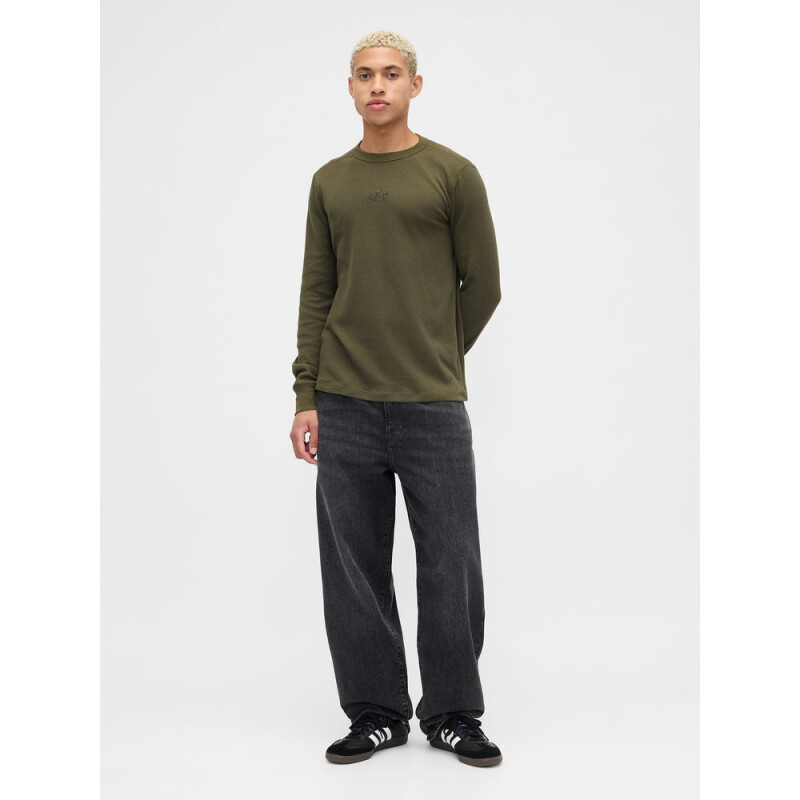 V-FRCH LS WAFFLE MINI LOGO CREW ARMY JACKET GREEN
