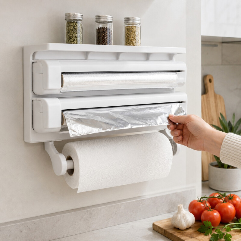 Organizador Porta Rollo Cocina 3 en 1 para Film, Aluminio y Papel de Cocina Organizador Porta Rollo Cocina 3 en 1 para Film, Aluminio y Papel de Cocina