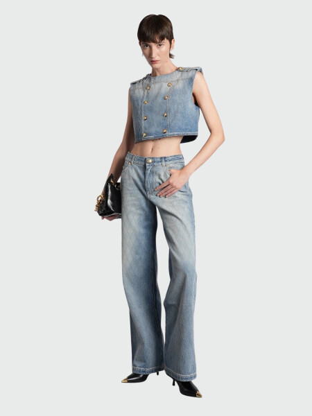 BALMAIN - TOP DENIM SIN MANGAS, CON BOTONES 6FC