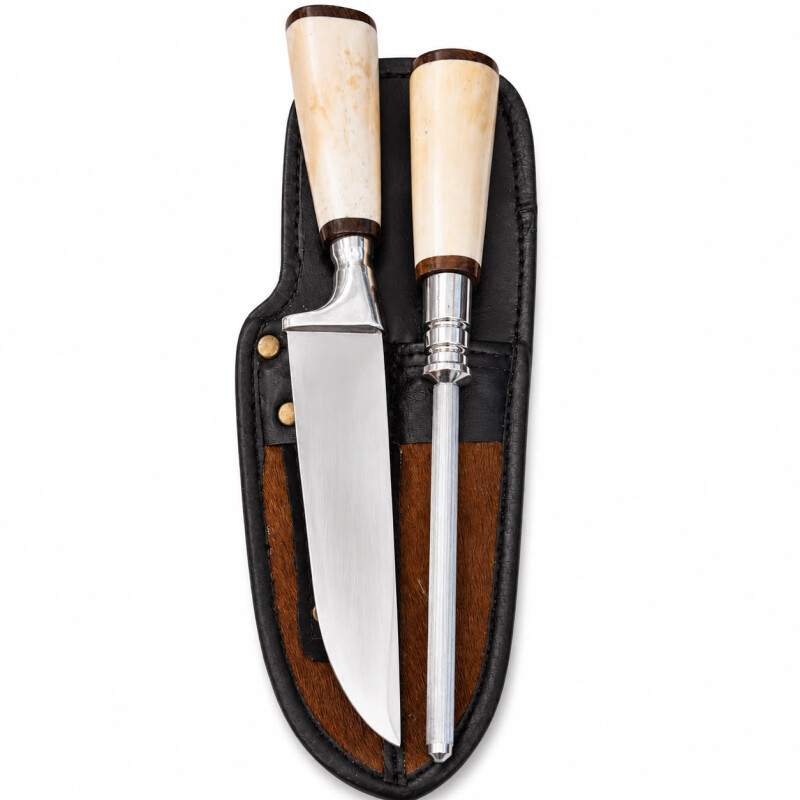 Set de Asado Artesanal - Cuchillo y Chaira Parrillero con Estuche de Cuero Hueso o Guampa N°6 Set de Asado Artesanal - Cuchillo y Chaira Parrillero con Estuche de Cuero Hueso o Guampa N°6