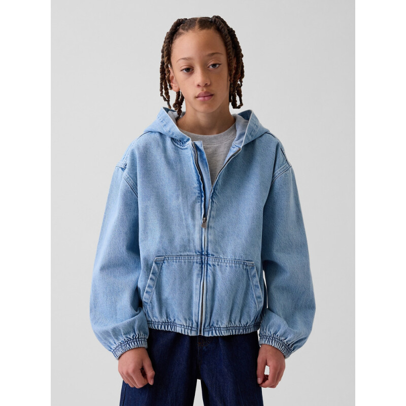 SOFT HOODED DENIM JACKET - INDIGO LIGHT WASH