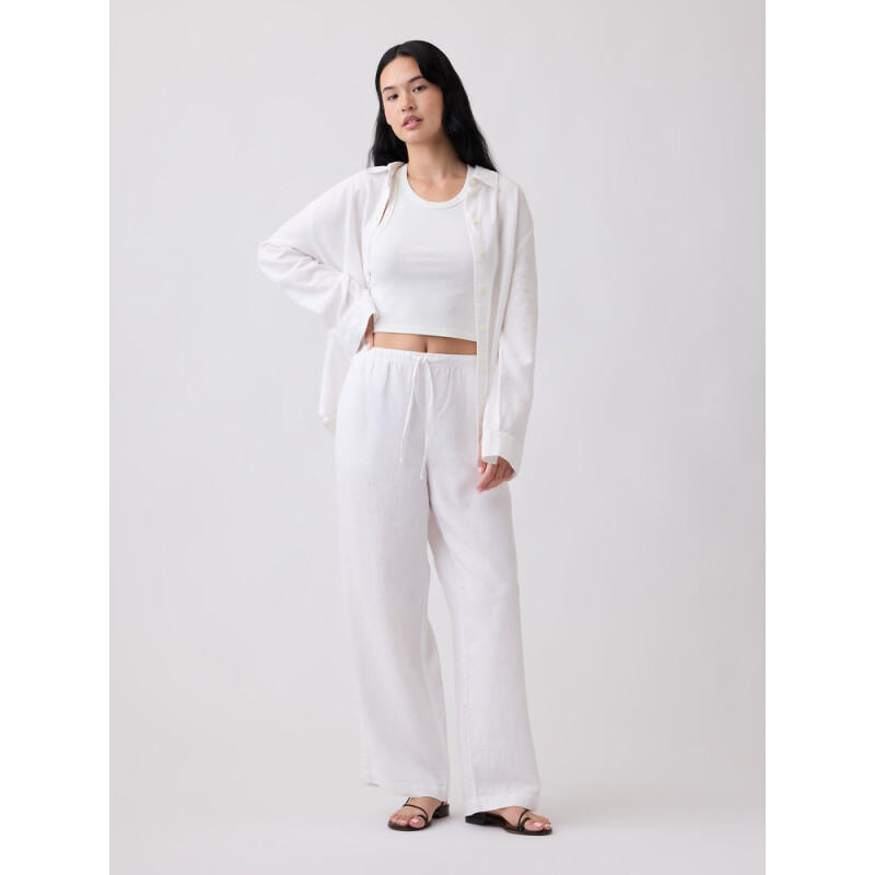 V-LINEN PO WIDE LEG OPTIC WHITE