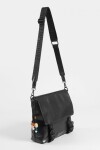 Bandolera con tapa y hebillas cuero vegano negro