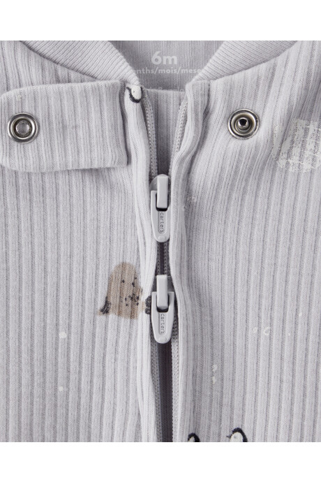 Pijama una pieza de algodón acanalado, con pie, diseño ártico Sin color