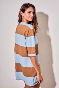 Vestido Corto Tejido A Rayas Jean