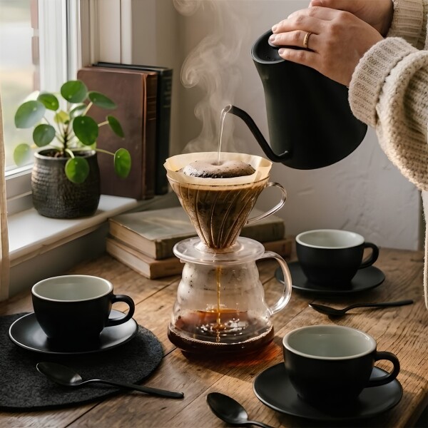 Taza Cafe 180ml con plato x6 Porcelana Negra Mate | Selecta Taza Cafe 180ml con plato x6 Porcelana Negra Mate | Selecta