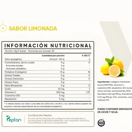 Colágeno Hidrolizado Suplemento Nutricional en Sobres 15 Porciones VITALGEN Limonada