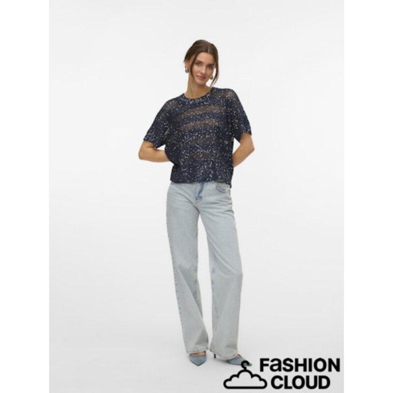 VMLEILANI STRIPE SS O-NECK PULLOVER Navy Blazer