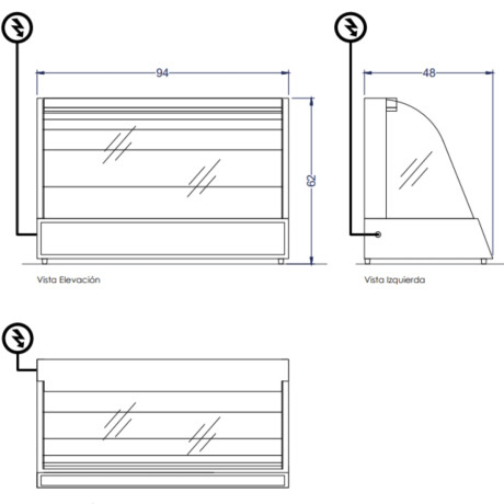 Vitrina Caliente Curva de Mesa 94 x 48 x 62 cm Vitrina Caliente Curva de Mesa 94 x 48 x 62 cm