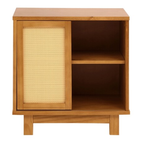 MESA DE LUZ DE MADERA CON PUERTA CORREDIZA DE RATÁN MESA DE LUZ DE MADERA CON PUERTA CORREDIZA DE RATÁN