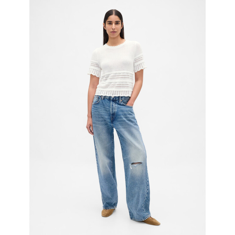 SS LINEN POINTELLE TOP NEW OFF WHITE