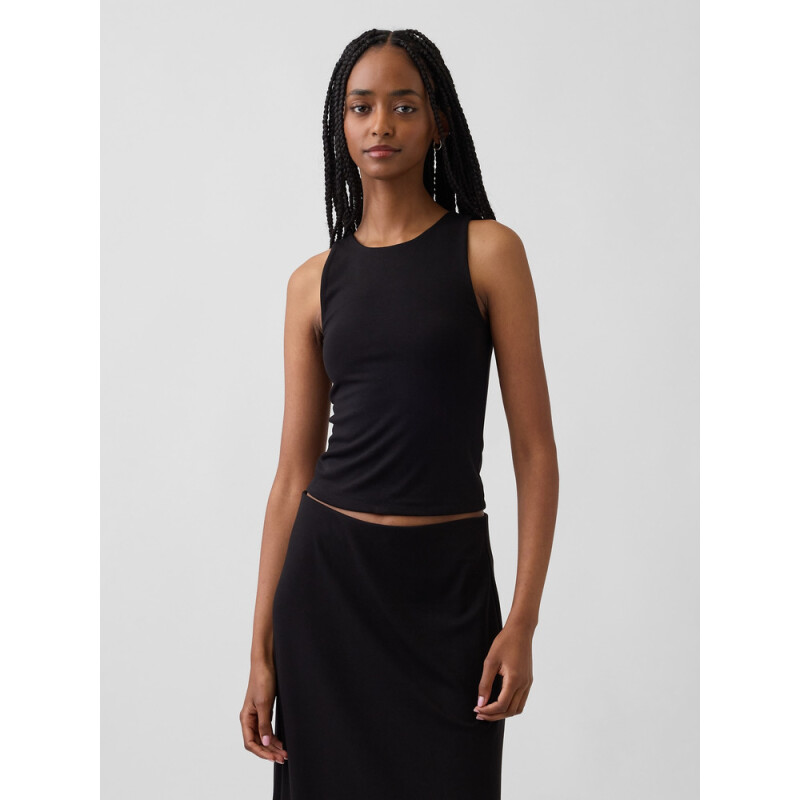 SL REF JSY CROP HLTR TANK BLACK