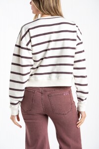 Sweater Algodon Lavado Rayado Marron