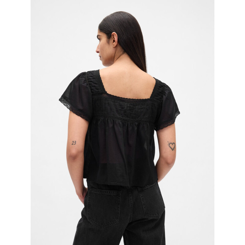 SS LACE INSERT BTN FRONT TOP TRUE BLACK