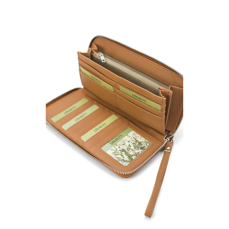 Billetera de Dama en Cuero Ecológico Grande con Cierre Caramelo