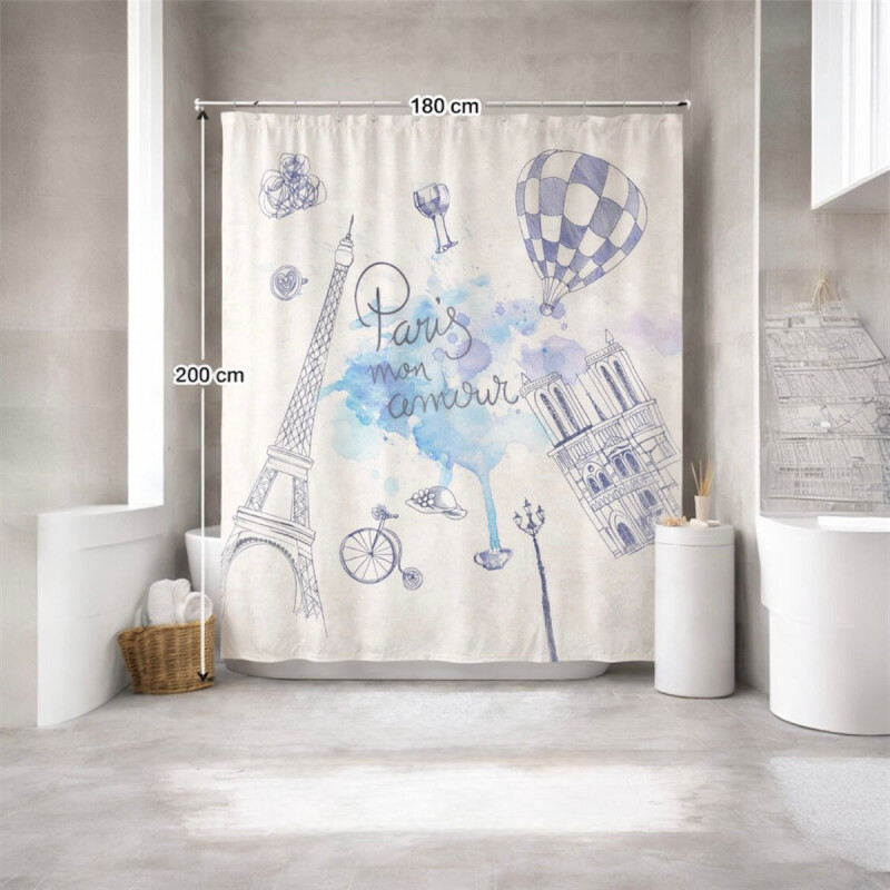Cortina de Baño en Tela 180x200cm Diseño Paris Cortina de Baño en Tela 180x200cm Diseño Paris