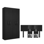 COMBO DORMITORIO – ROPERO 4 PUERTAS + RESPALDO + 2 MESAS DE LUZ NEGRO
