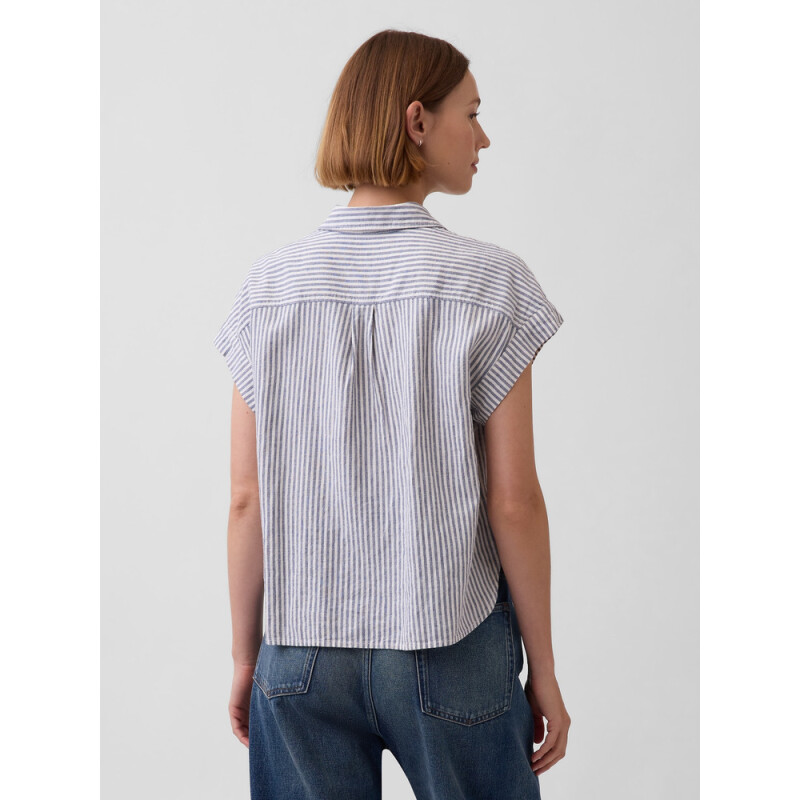 SS SHIRT - LINEN BLUE WHITE STRIPE