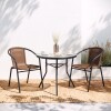 Set De Jardín Mesa De Vidrio + 2 Sillas Símil Rattan Marron Oscuro