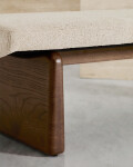 Banco Topaz de chenilla beige y madera maciza de fresno con acabado nogal 150cm FSC 100%