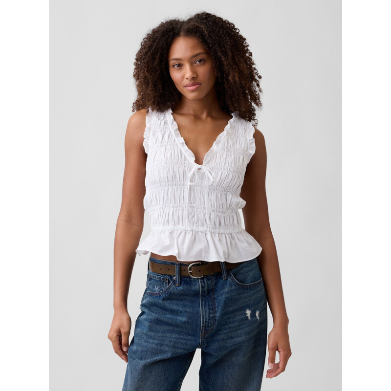 V-SL SMOCKED TIE TOP FRESH WHITE