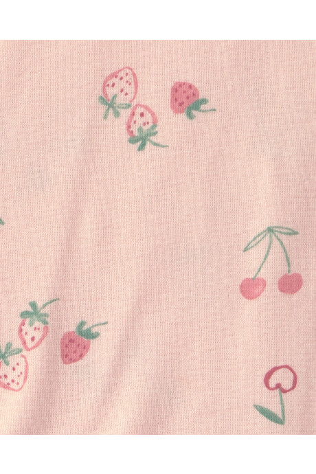 Set tres piezas de algodón, pantalón y bodies, rosado, diseño frutillas Sin color