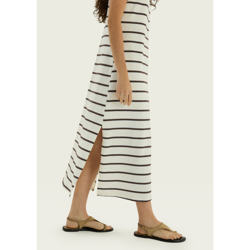 VESTIDO MIDI FEM CRUDO LISTRADO
