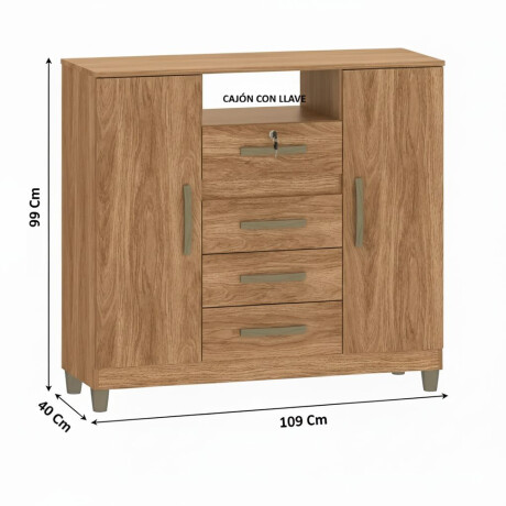 CÓMODA CAJONERA GUARDARROPA 4 CAJONES 2 PUERTAS CON LLAVE COLOR MADERA