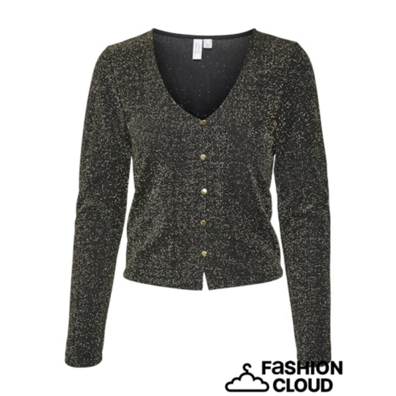 VMRITA L/S V-NECK TOP JRS BTQ BLACK D. GOLD LUREX