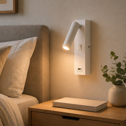 Aplique pared c/ spot LED 3W cálido c/ puerto USB IX9257